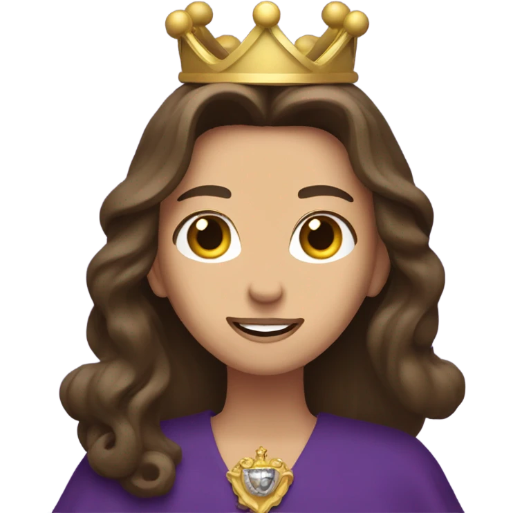Caucasian long  brunette woman wearing formal royal purple robes and a crown who is pouring her heart out to the man she adores  emoji