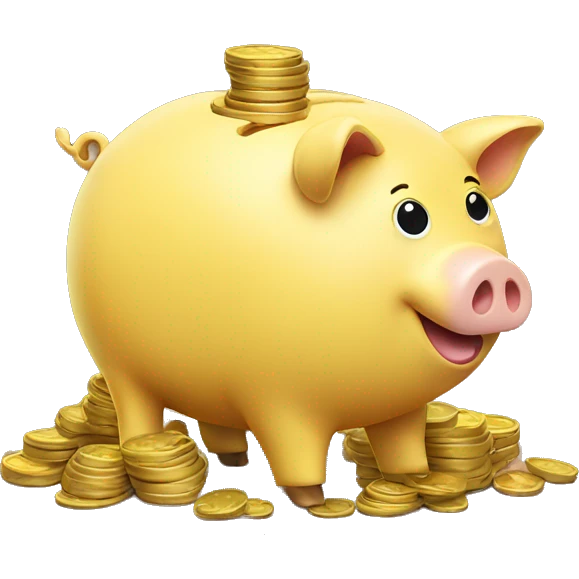 yellow pig bank with coins around emoji