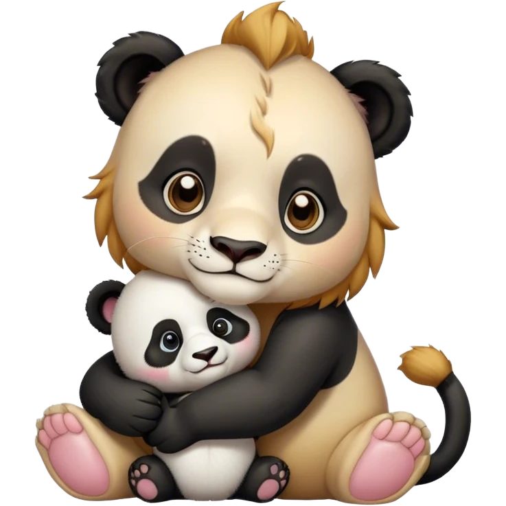 Cute Lion and panda baby hug emoji