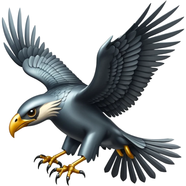 Emoji-style icon of a large metallic predatory bird flying, sharp wings, steel texture, dramatic pose, no gold emoji