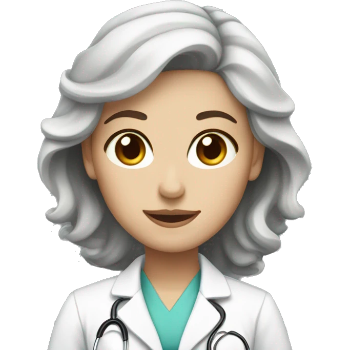 lady white skin slightly curly brown hair brown eyes doctor emoji