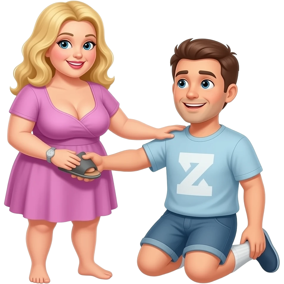 A sexy mature blonde buxom lady, spanking a naughty mans bare hottom with a slipper emoji