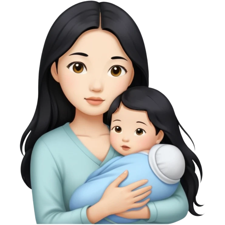 Beautiful Asian girl with long black hair holding newborn emoji