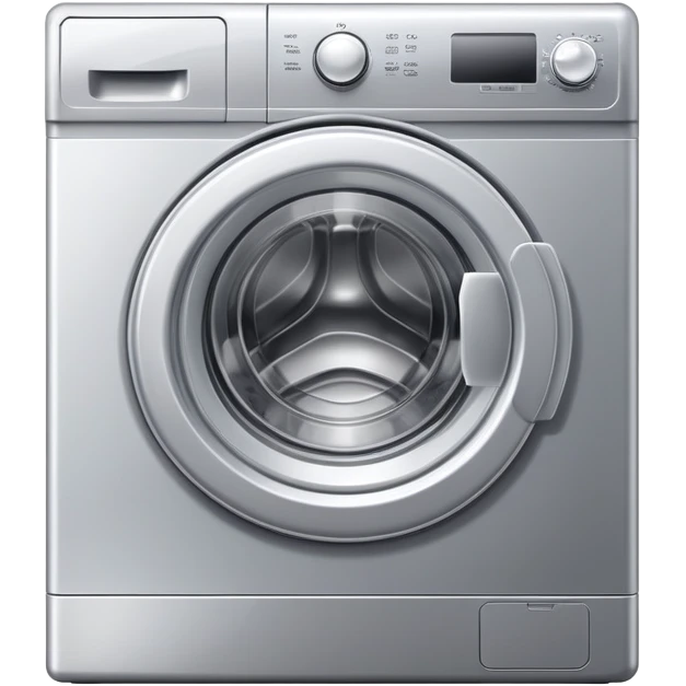 metallic silver washing machine with detergent emoji