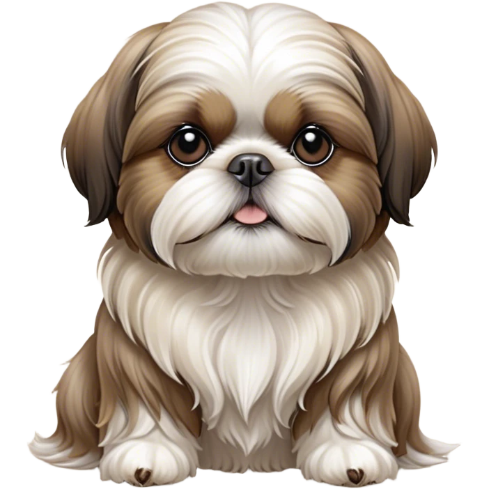Cinematic Noble Shih Tzu Portrait Emoji, Poised and elegant, with a luxurious, flowing fur in refined muted tones, delicate features and wise, gentle eyes, simplified yet meticulously detailed, glowing with a soft, regal radiance, high shine, exuding quiet dignity and timeless charm, soft glowing outline, capturing the essence of a noble Shih Tzu that epitomizes refined poise! emoji