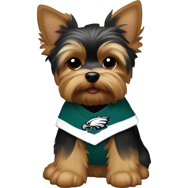 brown and white mostly white puppy yorkie with eagles jersey emoji