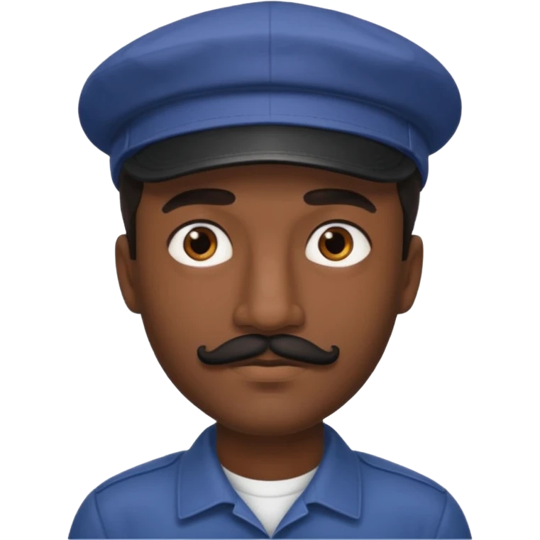 A dark-skinned man with a cap, brown eyes, and a thin black mustache. emoji