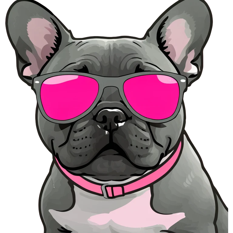 grey french bulldog with pink sunglasses emoji