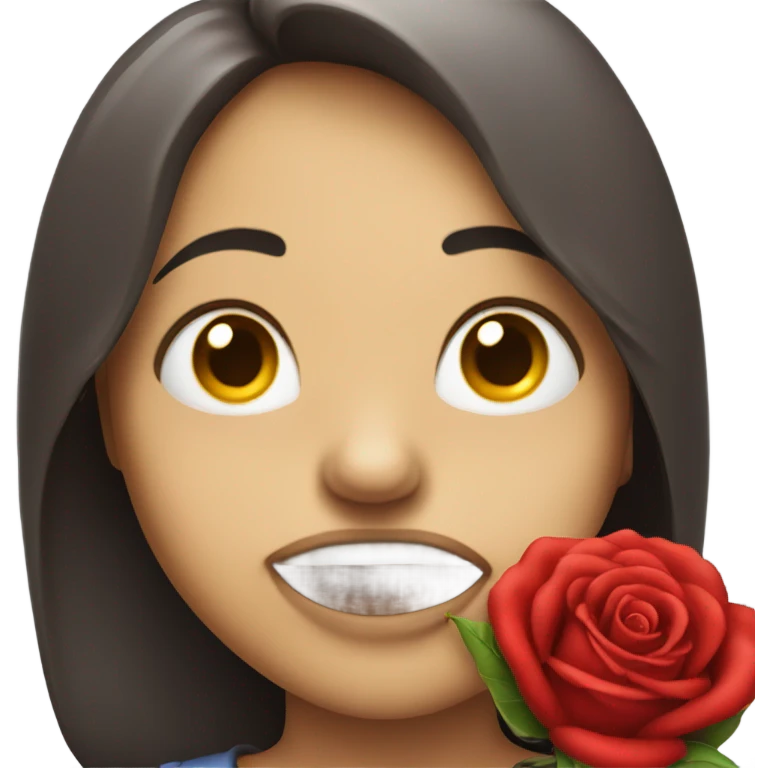Smirk emoji bitting lip with rose in mouth emoji