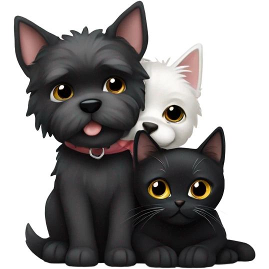 West highland white terrier hugging a black cat emoji