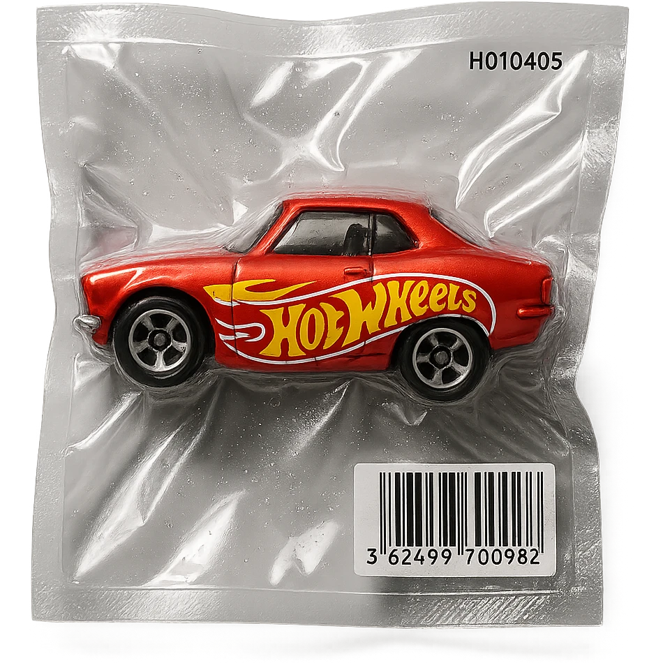 Hot Wheels toy car, glossy and puffy, vacuum-sealed style emoji