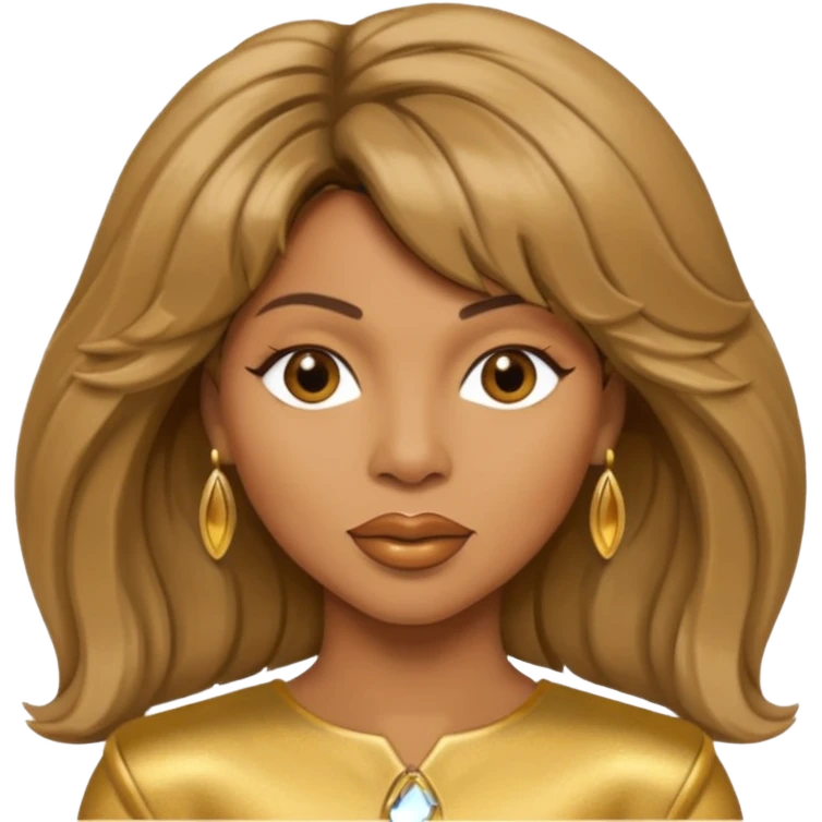 Tina Turner with long light brown hair, gold outfit emoji