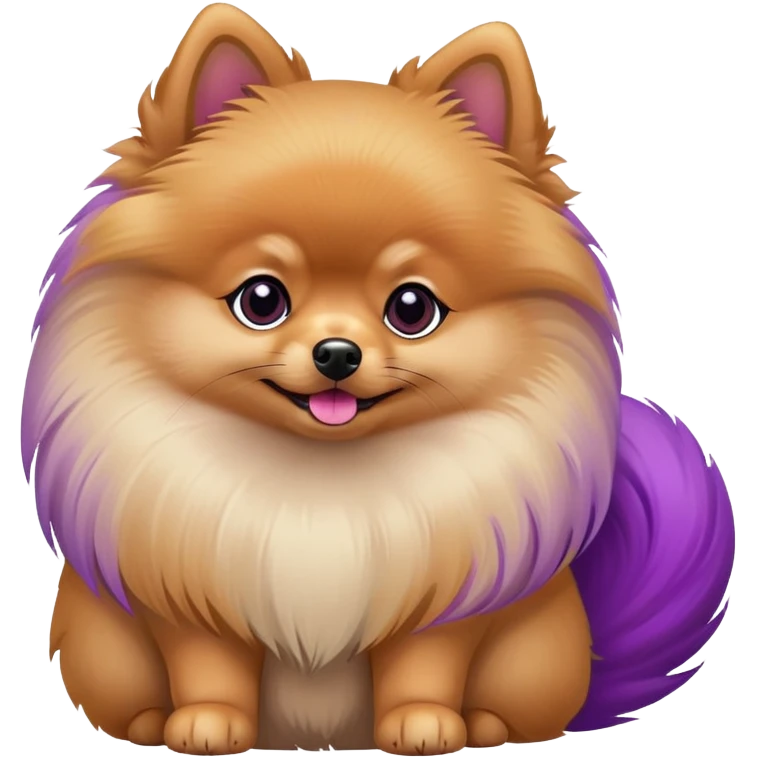 Tan Pomeranian dog standing with a purple tail with a red tip emoji