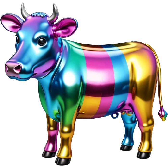  jeff koons style metallic SPAM cow sculpture  emoji