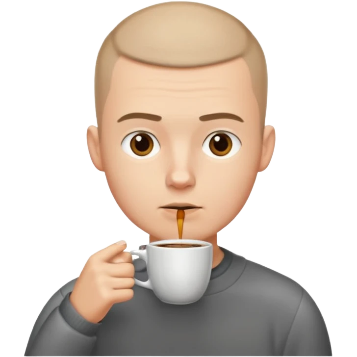 a white short guy with a buzz cut drinking a cup of coffee emoji