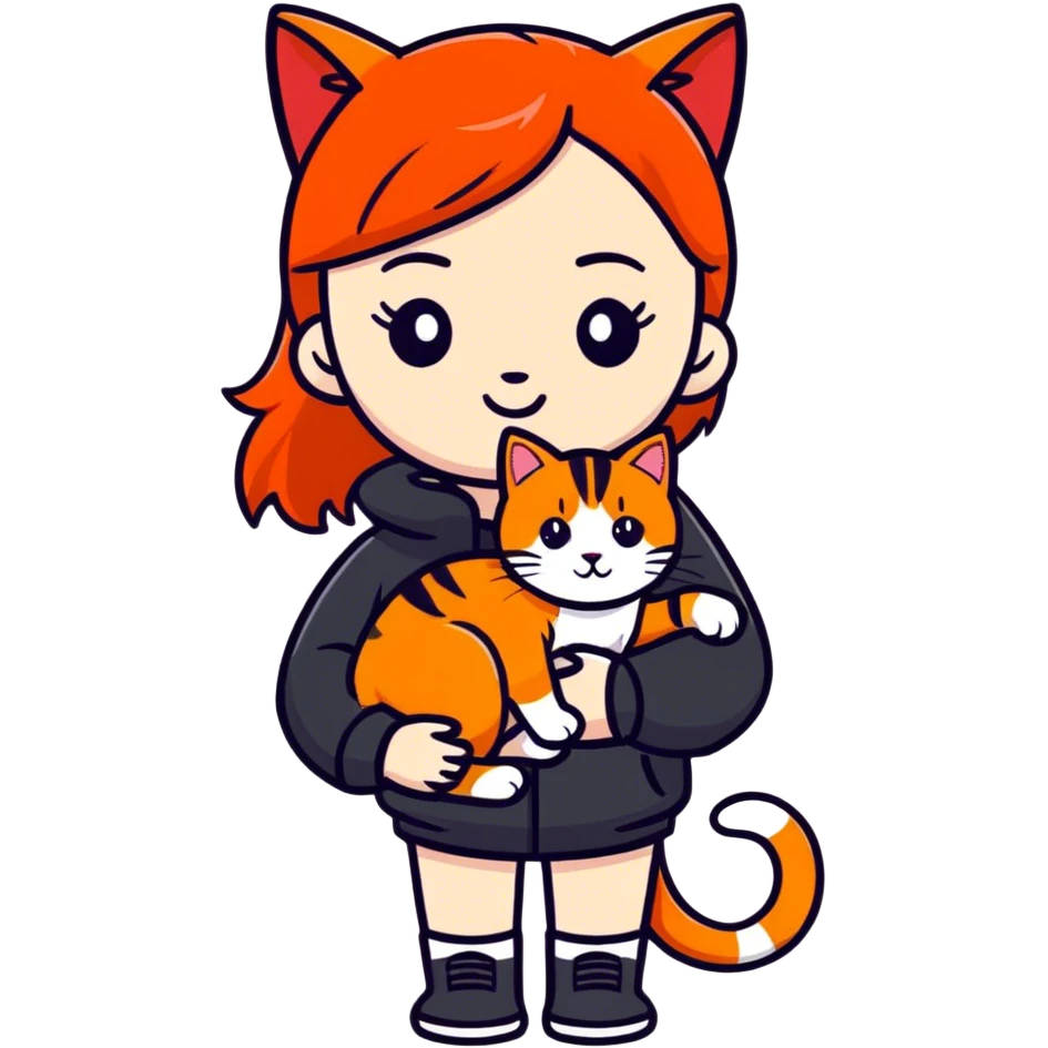 Chica peliroja con gata naranja  emoji