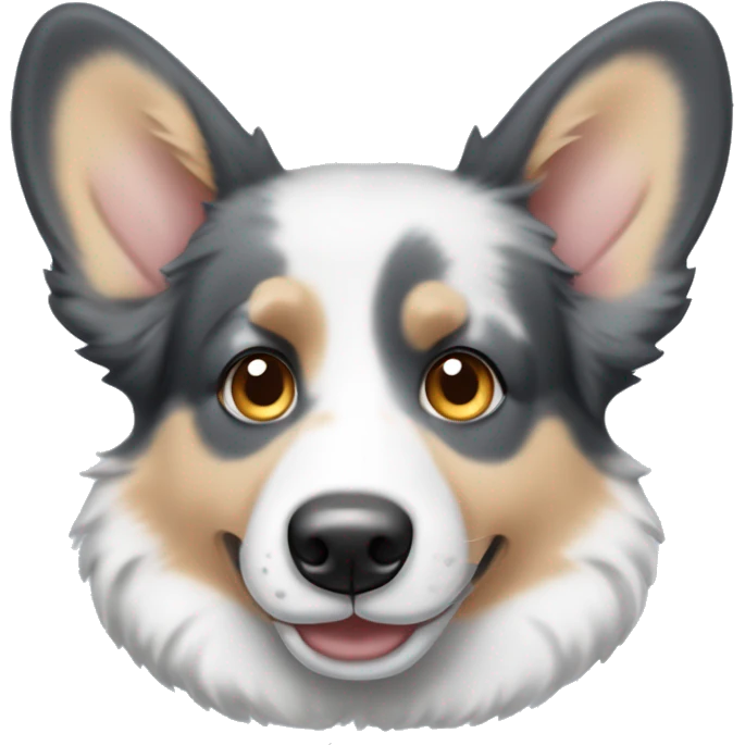 Blue Merle corgi with tan points and a half white face and blue eyes emoji