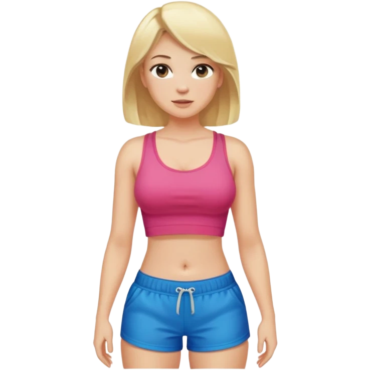 Блондинка с 6 размером груди в топике с выпирающими сосками и шортах  emoji