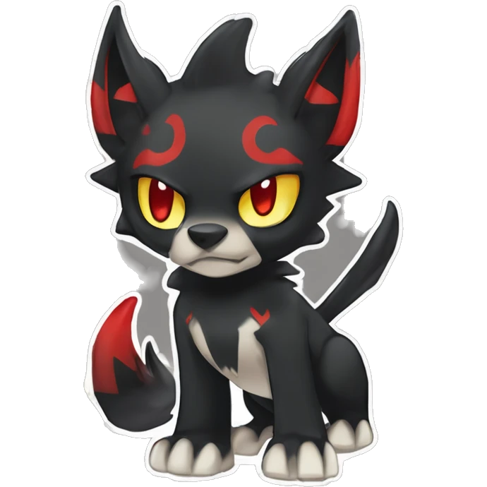 Black Cool Edgy Litten-Houndoom-Luxray Fakémon Digimon with Red and white Edgy markings, full body, outlined emoji