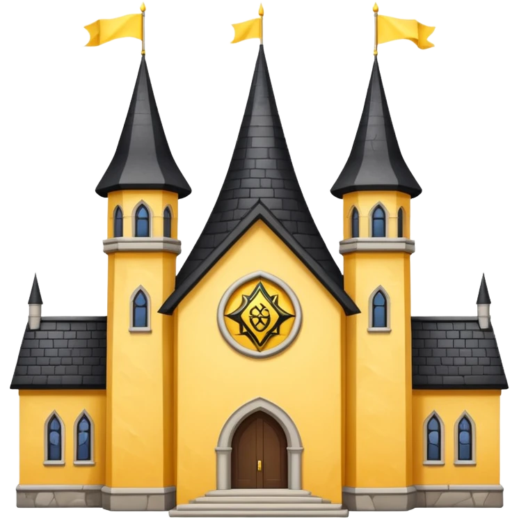 simple magic school, white background, magic school, black roof, with a big flag, big flag on a roof, big yellow flag, white school emoji