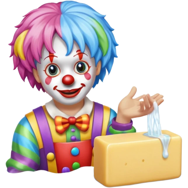 Clown dropping down to show pick up soap emoji