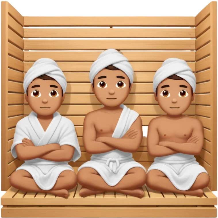 three young men turned in towels sit in the hot sauna emoji