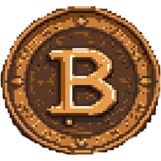 A bronze coin with S.R symbols in the middle, pixelated style emoji