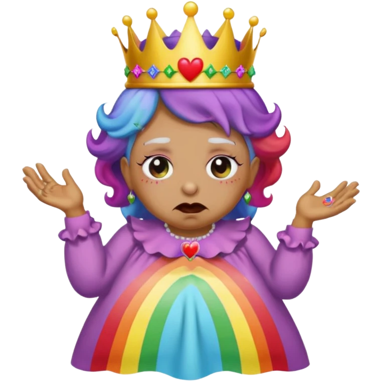 demon rose avec une couronne qui vomi de lar  en ciel  et avec des yeux en forme de coeur avec une robe de mamie emoji