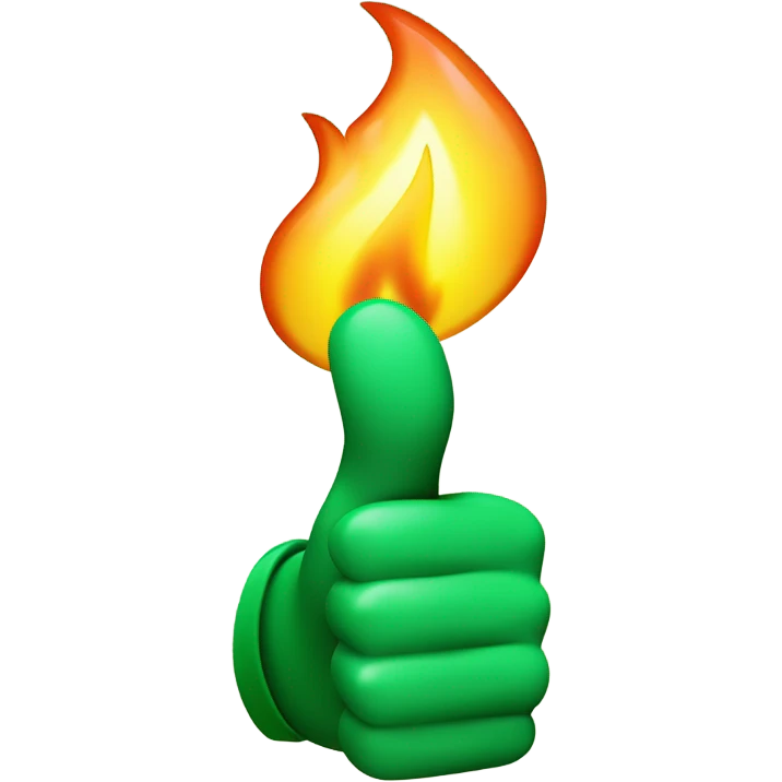 Green hand giving thumbs up with flame on thumb ￼ emoji