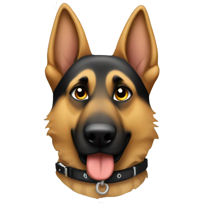 a German Shepard with a collar that says boss emoji