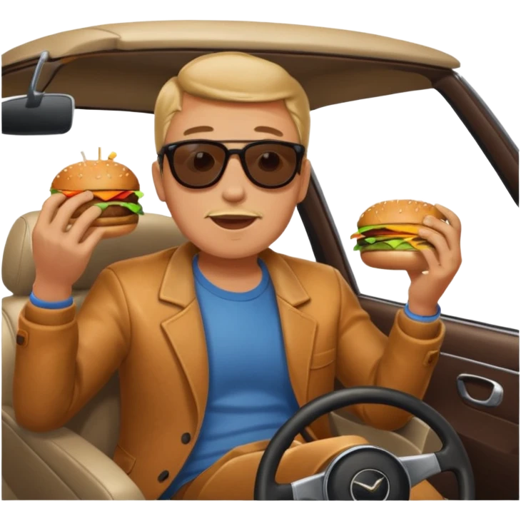 make a man eating a burger and then driving a car emoji
