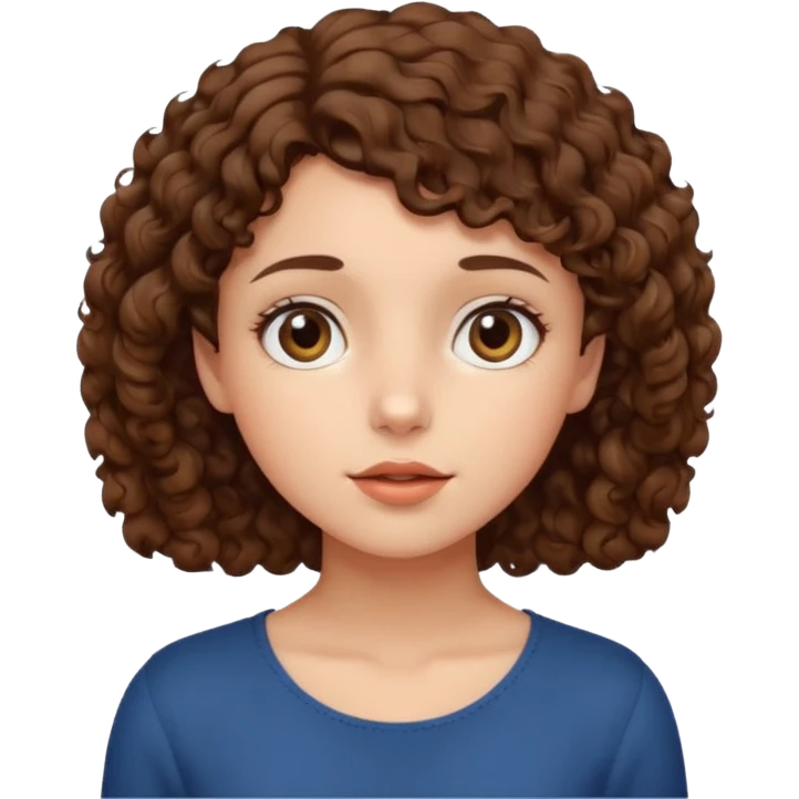 Short curly brown hair girl looking up and left emoji