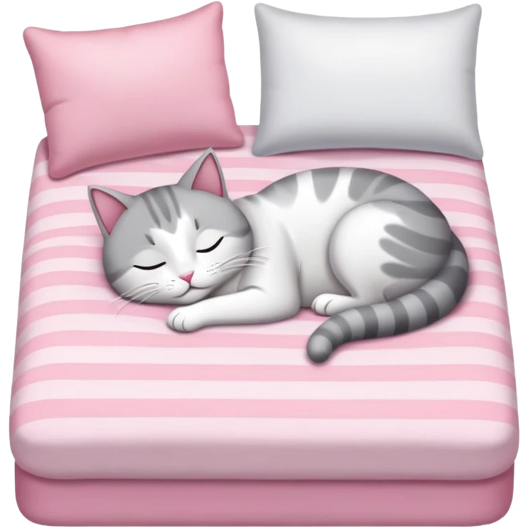 Un gato durmiendo en una cama rosa emoji