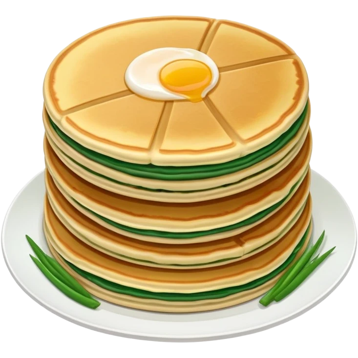 Shanghai Cong You Bing scallion pancake with visible layers, simplified emoji style with bold outlines and bright colors, cartoon style fried breakfast snack emoji