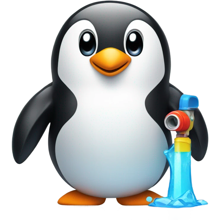 Penguin smiling with water gun  emoji