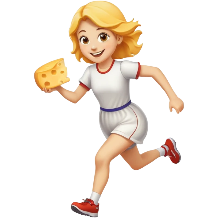Girl running with cheese emoji