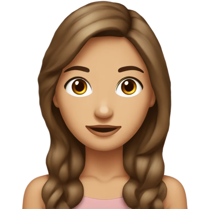 mujer joven de cabello castaño, suéter celeste, ojos marrones claros emoji