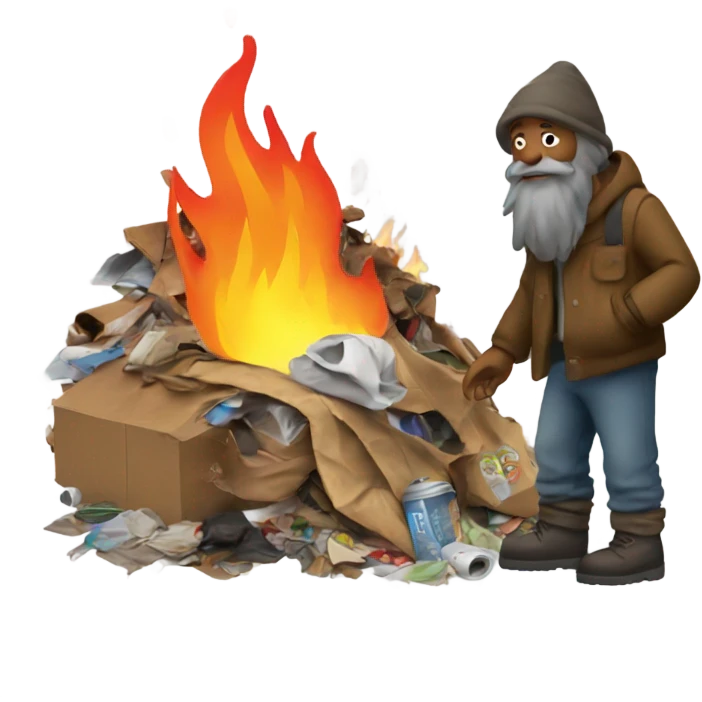 A hobo warming by a burning pile of trash emoji