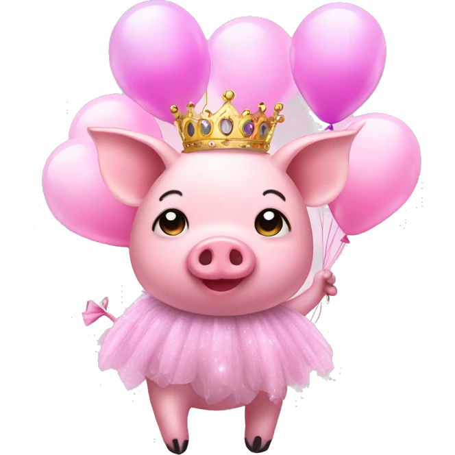 Pink pig in tutu and tiara with balloons  emoji
