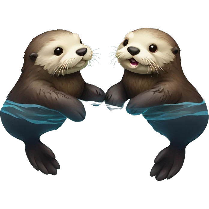 Two sea otters floating in the water on their backs holding hands emoji