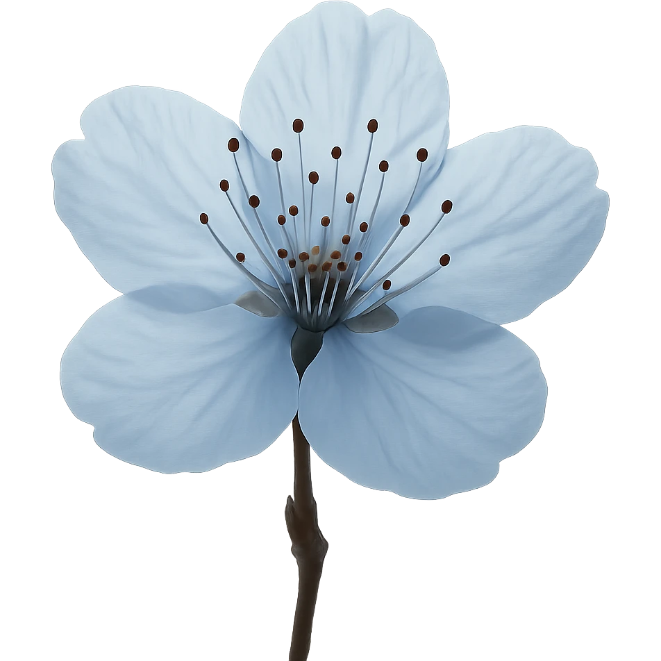 show realistic one blue cherry blossom, remove background emoji