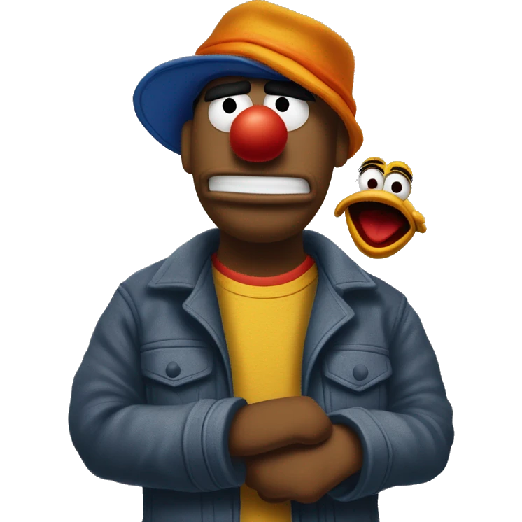 Thug-Life Gangster-style Hood-version of Grover:
Bert and Ernie:
The ultimate odd couple: Bert is serious and organized, while Ernie is playful and carefree. Together, their friendship shows that opposites can make the best of friends. emoji