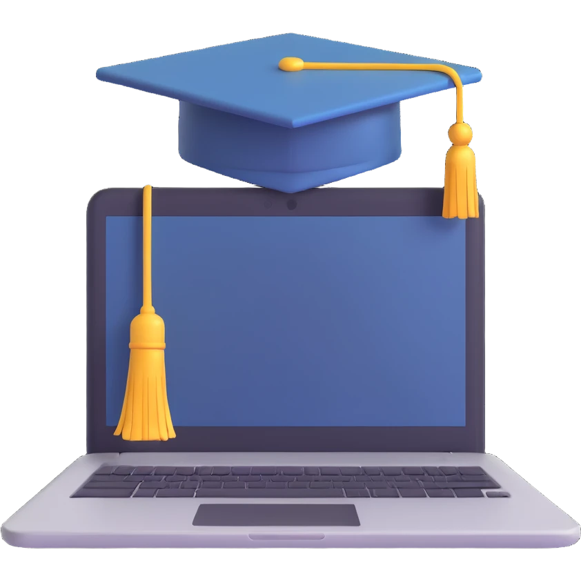 laptop with a graduation hat emoji