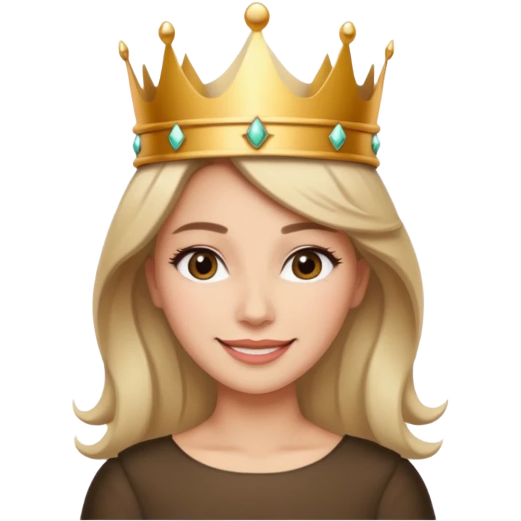 Give me an image of a women wearing neutral makeup with a crown. She is looking very smug emoji