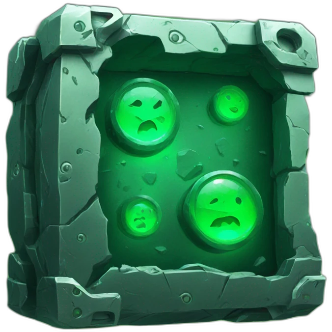 metal case, inside a green glowing stone emoji