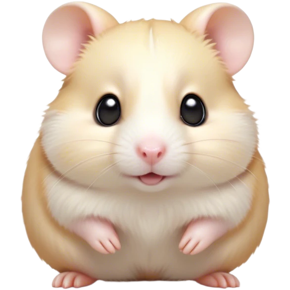 Cinematic Cute Cream Hamster Portrait Emoji, Head tilted playfully and inquisitively, featuring a silky, pristine cream fur with a gentle sheen, round, sparkling dark eyes filled with curiosity, Simplified yet irresistibly adorable features, highly detailed, glowing with a warm, friendly glow, high shine, affectionate and lively, stylized with a touch of whimsy, bright and endearing, soft glowing outline, capturing the essence of a mischievous yet loving hamster, so playful it feels like it could dash out of the screen and into your arms! emoji