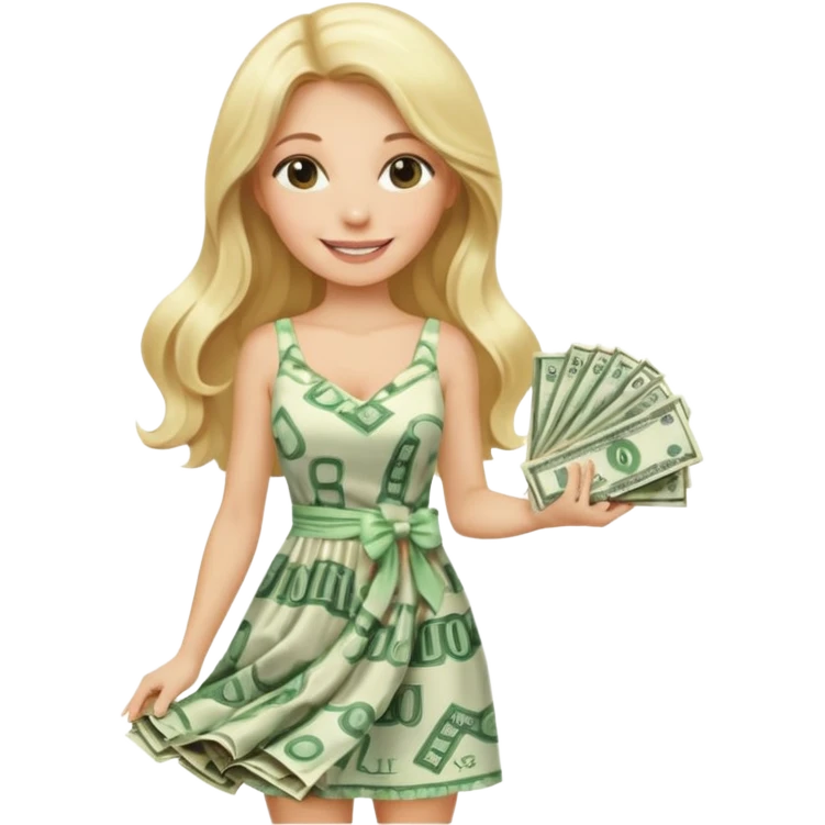 rich long hair blonde australian millionare woman holding a lot of money wearing cute summer dress emoji