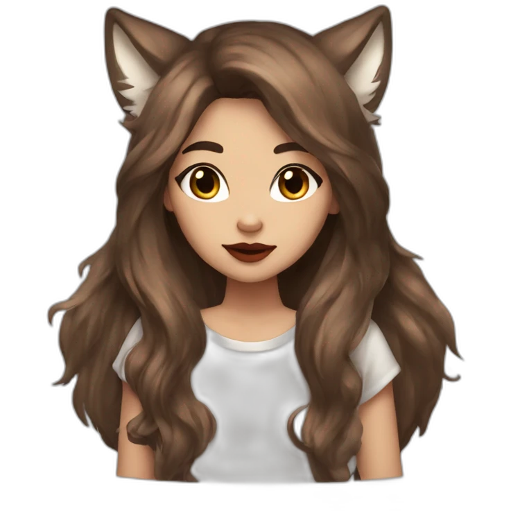  girl brown long hair lipstick wolf ears  emoji