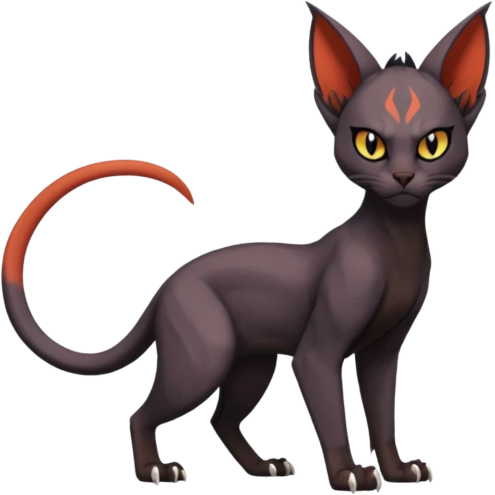 Black edgy Noivern-Torracat-Sphynx-Lykoi-Caracal-cat-Fakemon full-body emoji