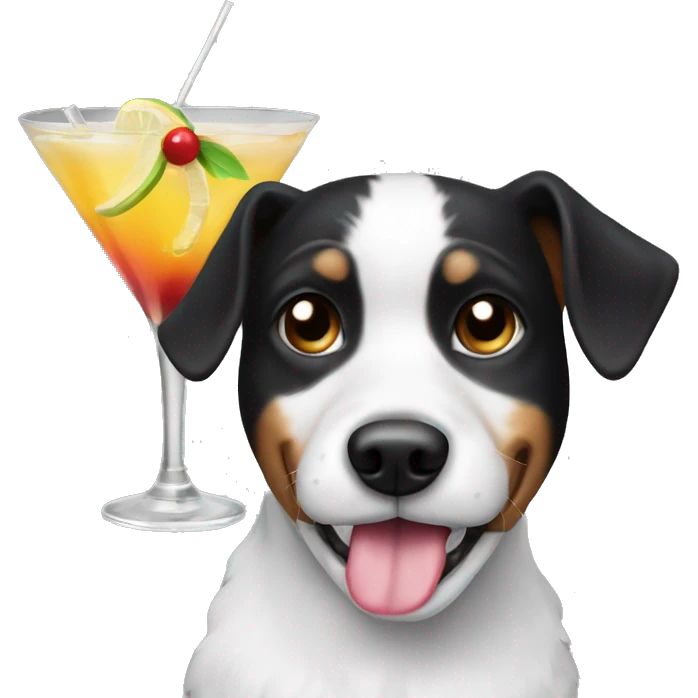 Black and white dog with cocktail  emoji